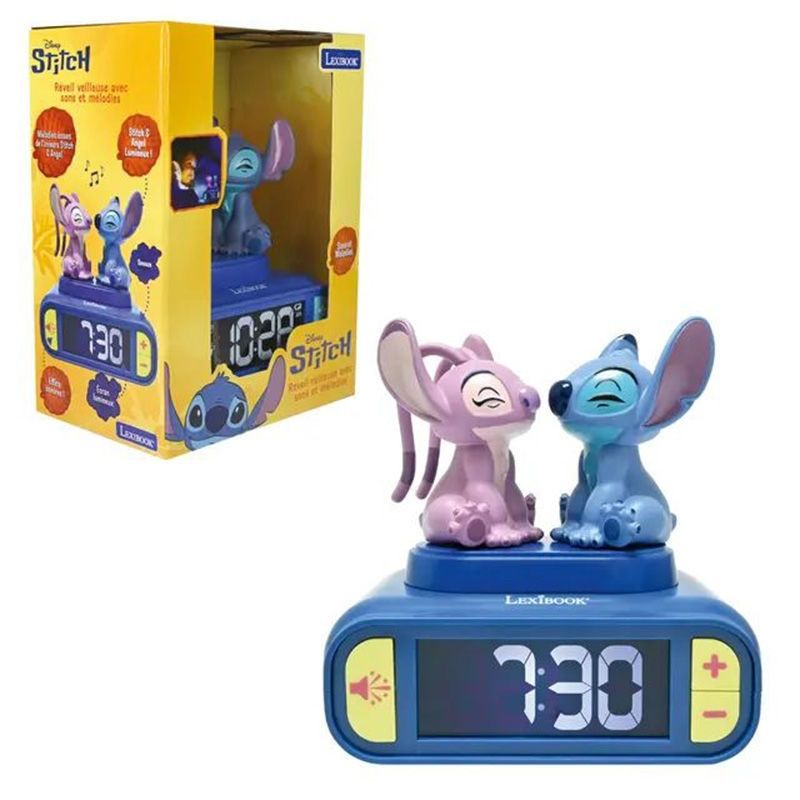 Lexibook Disney Stitch & Angel Παιδικό Ξυπνητήρι με 3D Νυχτερινό Φως, Ήχους & Μελωδίες RL800D2