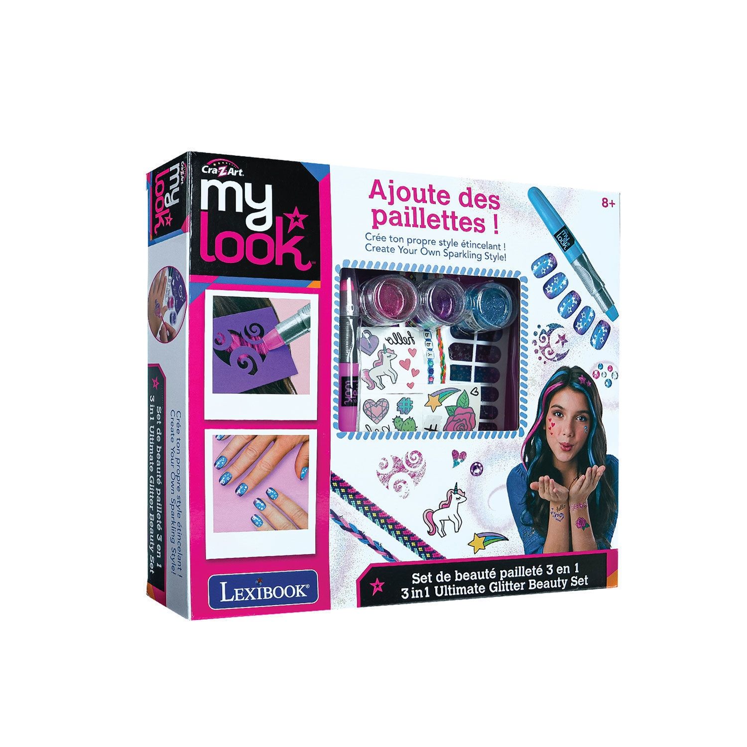 Cra-Z-Art Glitter Beauty Set 3-σε-1  Σετ Διακόσμησης Μαλλιών & Σώματος με Γκλίτερ και Πετράδια - 8+ Ετών Lexibook CRSS18