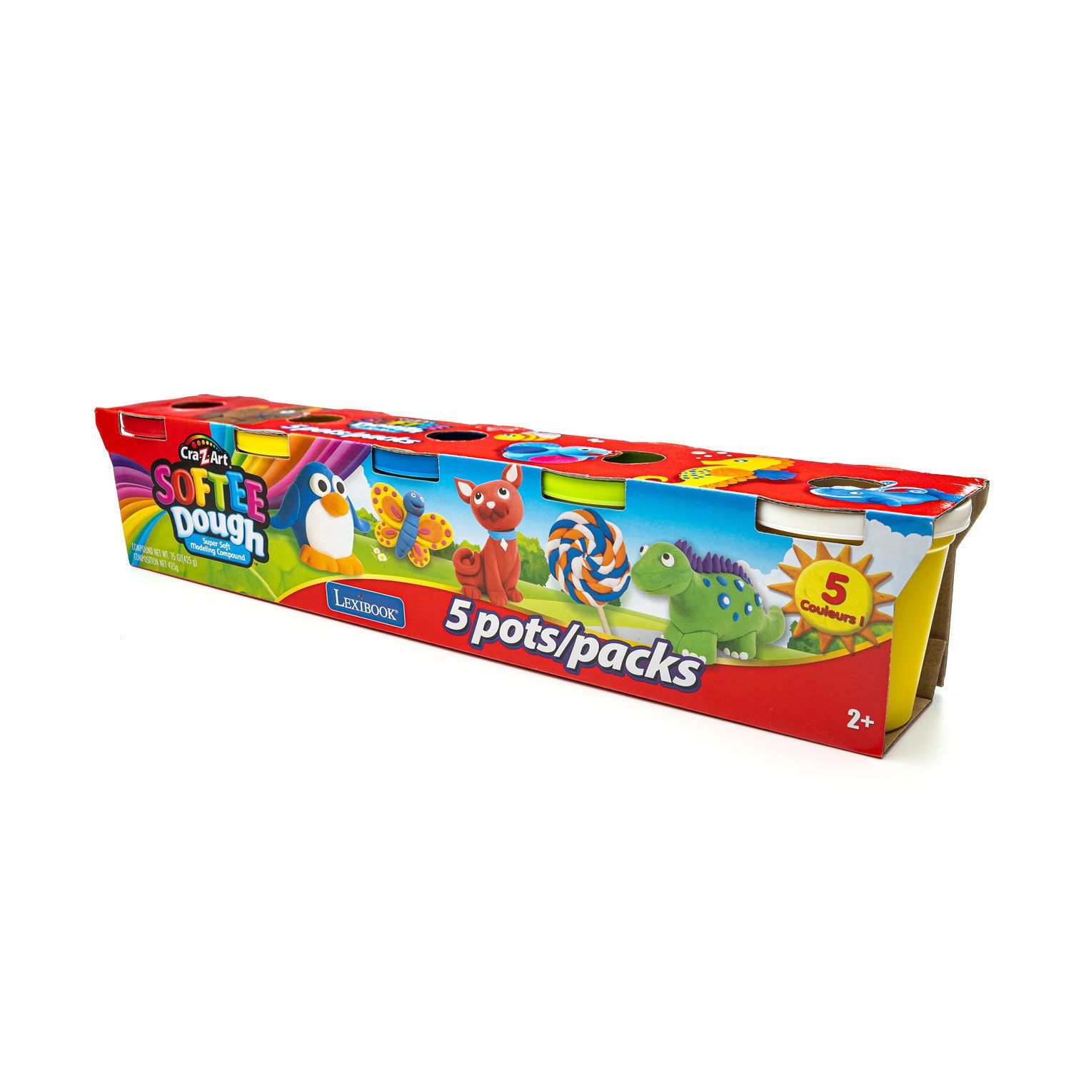 Cra-Z-Art Softee Dough - 5 Δοχεία Μαλακής Πλαστελίνης x 85g - Κλασικά Χρώματα - 2+ Ετών Lexibook CRDOUGH2