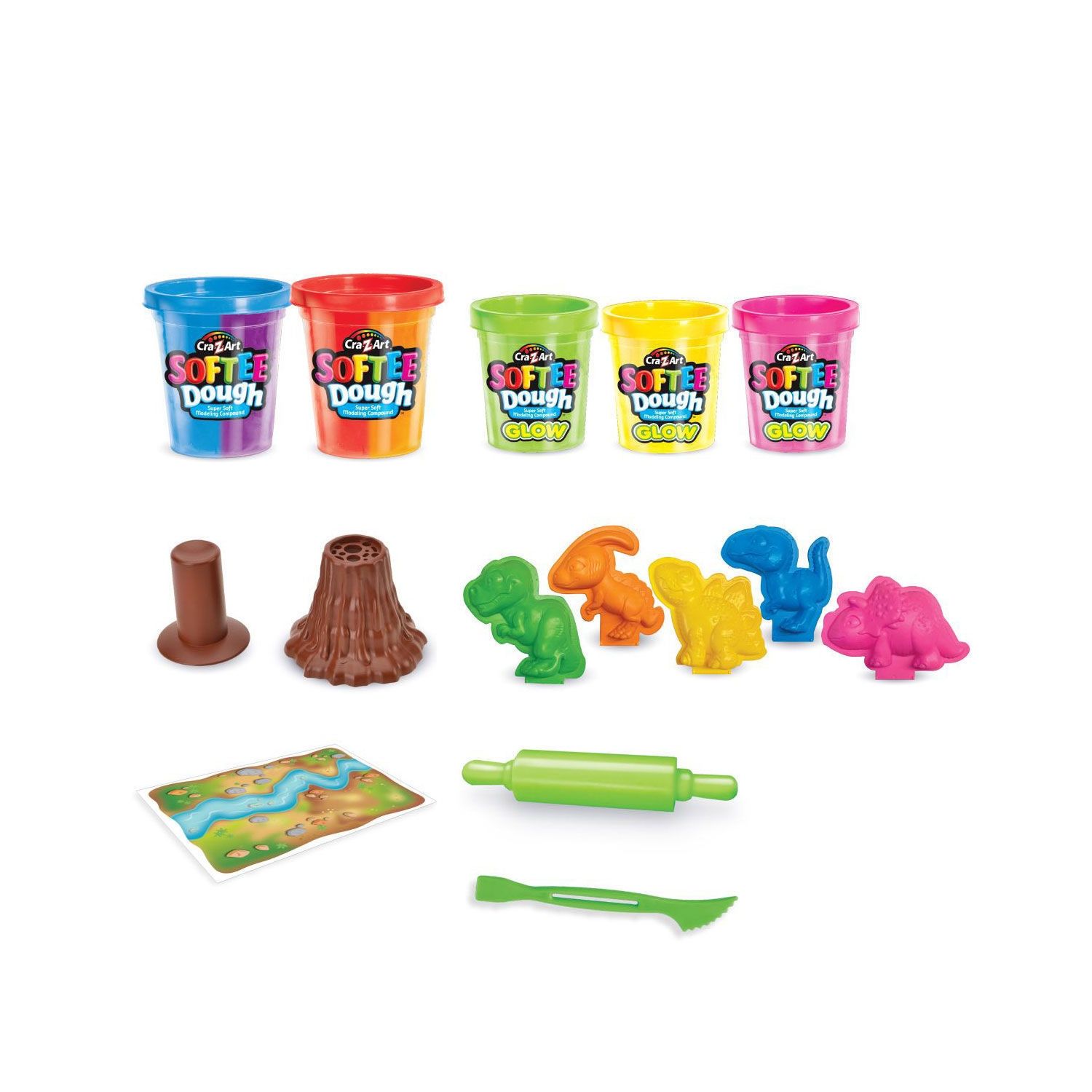 Cra-Z-Art Dino Fluorescent Modelling Clay - Φωσφορίζουσα Πλαστελίνη με Ηφαίστειο & Καλούπια Δεινοσαύρων - 3+ Ετών Lexibook  CRDOUGH11