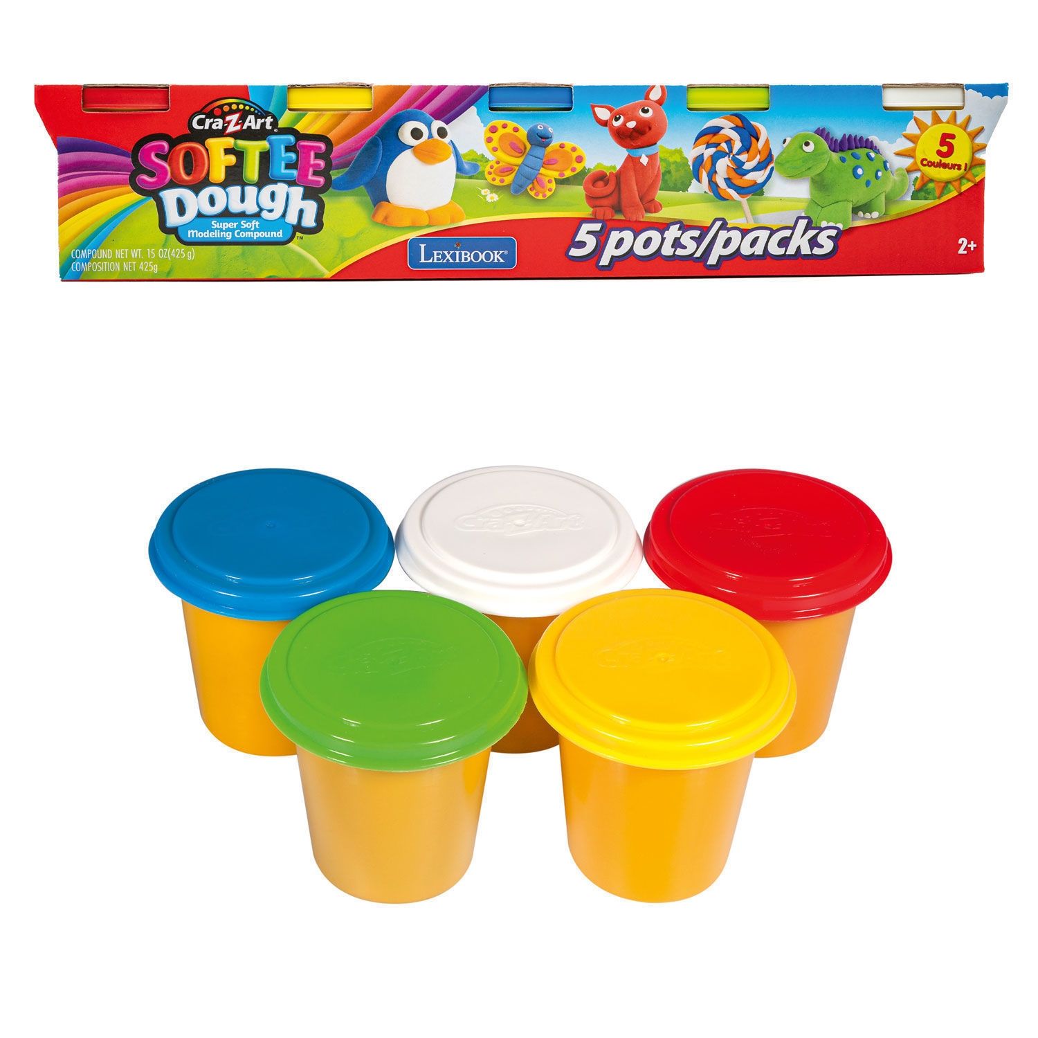 Cra-Z-Art Softee Dough - 5 Δοχεία Μαλακής Πλαστελίνης x 85g - Κλασικά Χρώματα - 2+ Ετών Lexibook CRDOUGH2